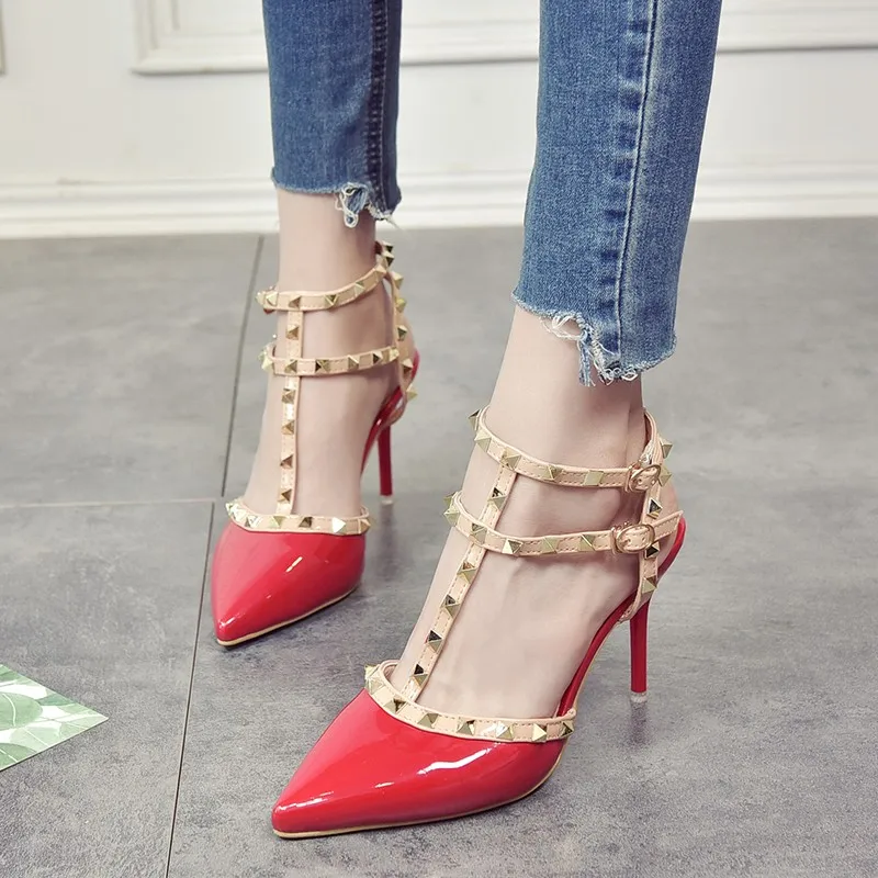 Tghdof Women's Shoes Rivet Sandals Women Summer Stiletto High-heeled Pointed Toe Girl Fashion Shoes Sexy Nightclub Shoes