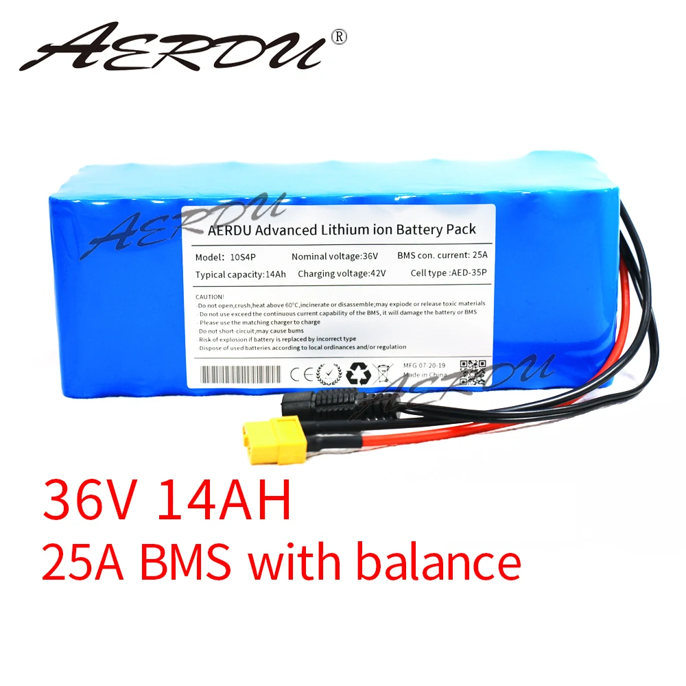 AERDU е байка 36В 10S4P 14Ah 42В 18650 питания повышенной емкости литиевая батарея пакет
