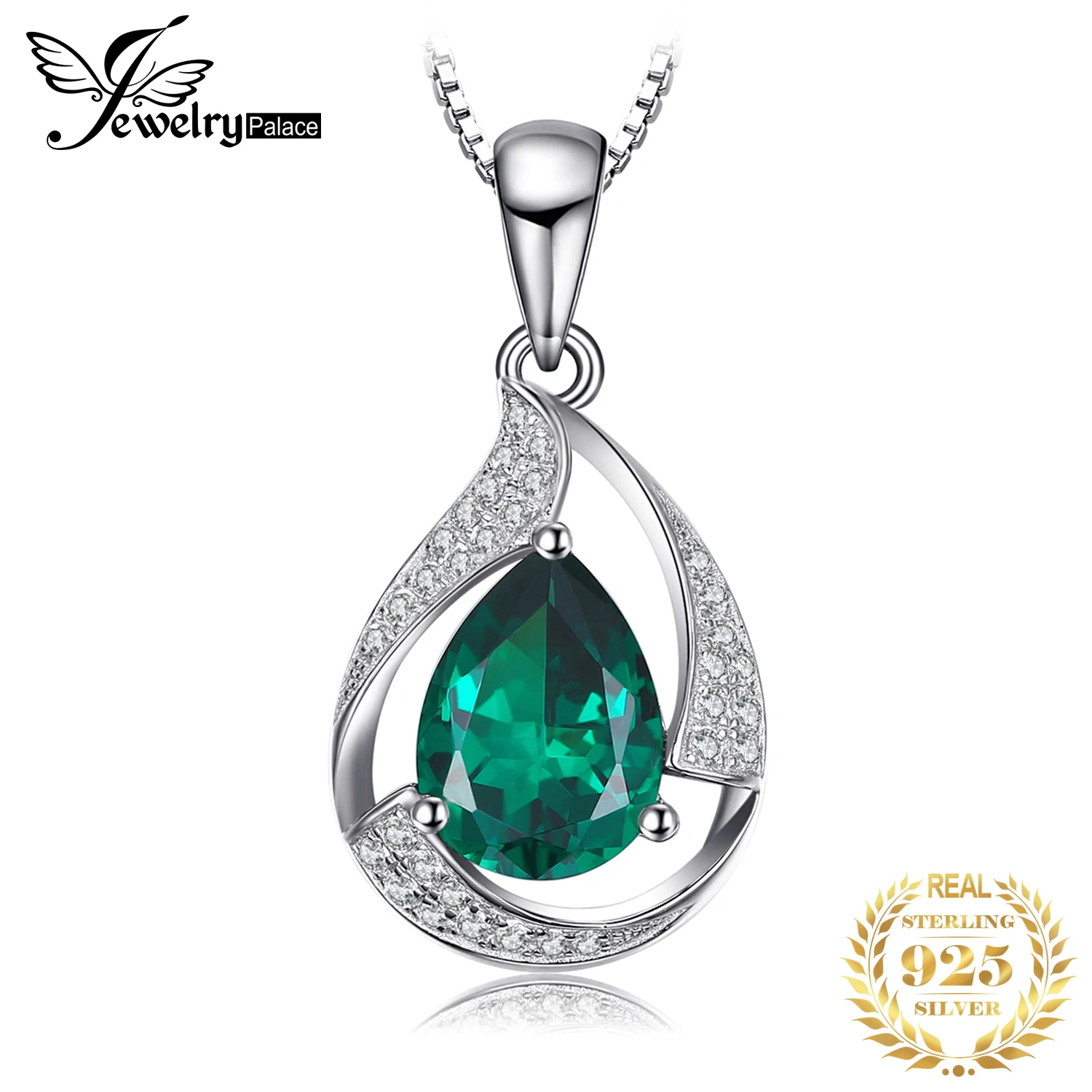 Jpalace 3ct Simulated Nano Emerald Pendant Necklace 925 Sterling Silver Gemstones Choker Statement Women No Chain | Украшения и