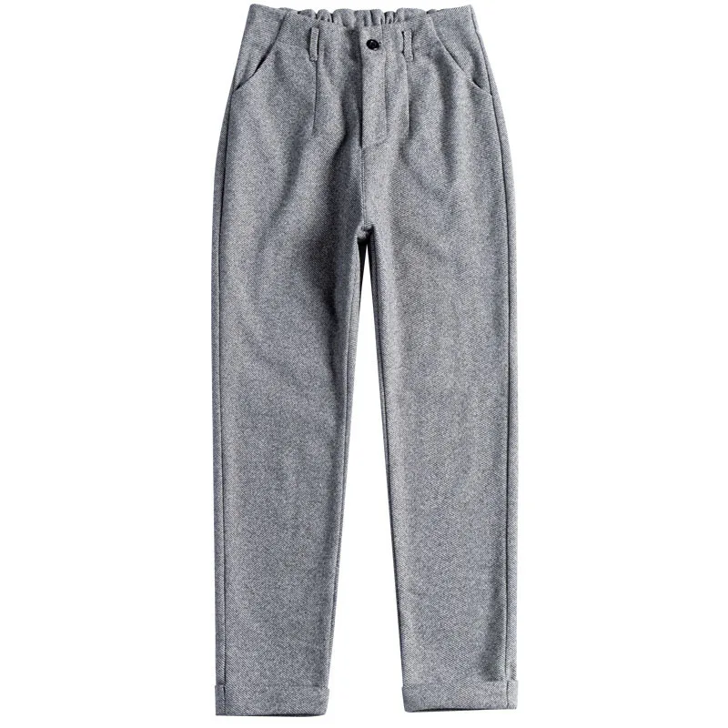 

2020 Autumn Winter Women Pants Woolen Soild Color Fashion Loose Harem High Waist Female Casual Thin Elastic Waist Suit Pants