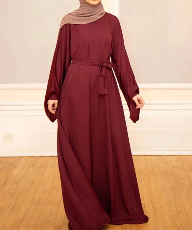 Женское платье макси в мусульманском стиле, абайя свободного покроя, с длинными рукавами, однотонное, яркое, искусственное, элегантное плат...
