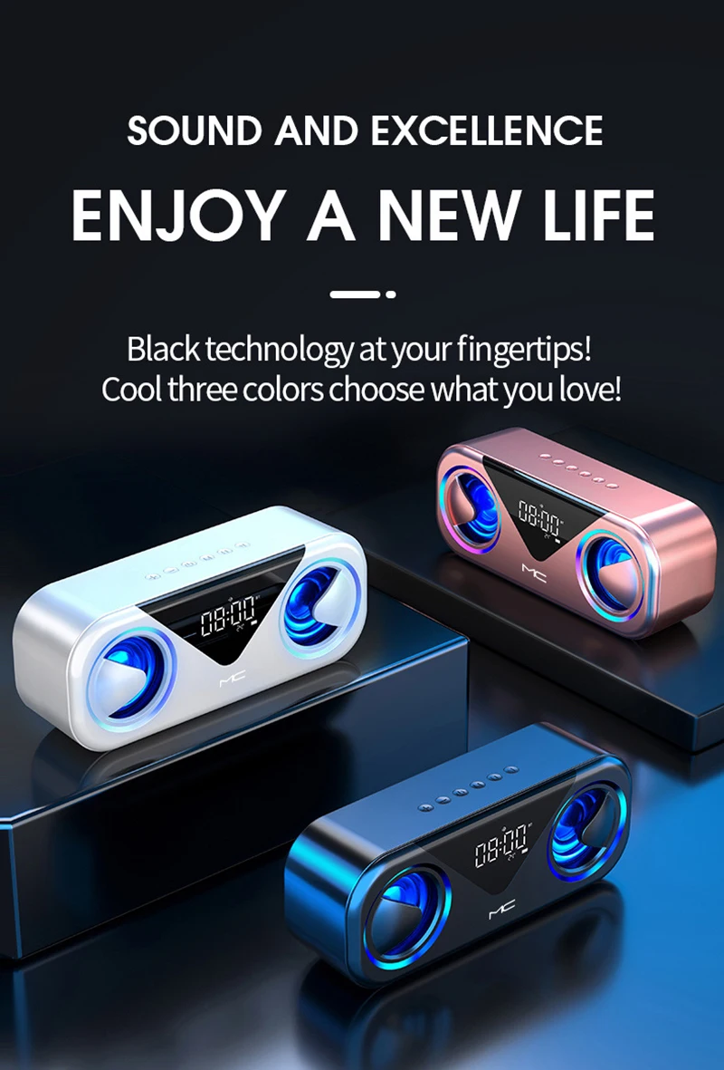 Портативный Bluetooth-динамик FM-радио двойной будильник температурный дисплей