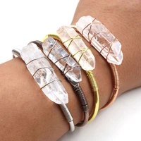 natural unique irregular rock crystal bangle wire wrap metal alloy bangles open cuff bracelet for women jewelry making 1 pcs