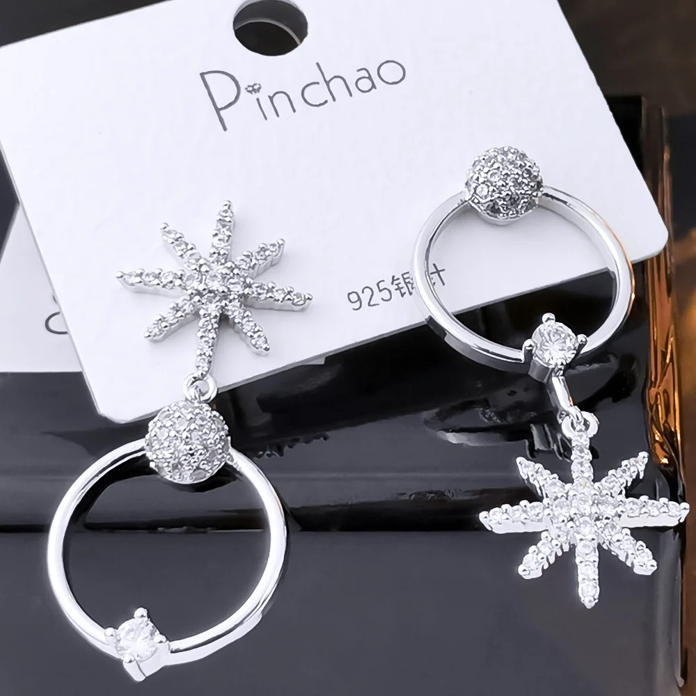 Yun ruo женские кубические циркониевые асимметричные серьги гвоздики со звездами