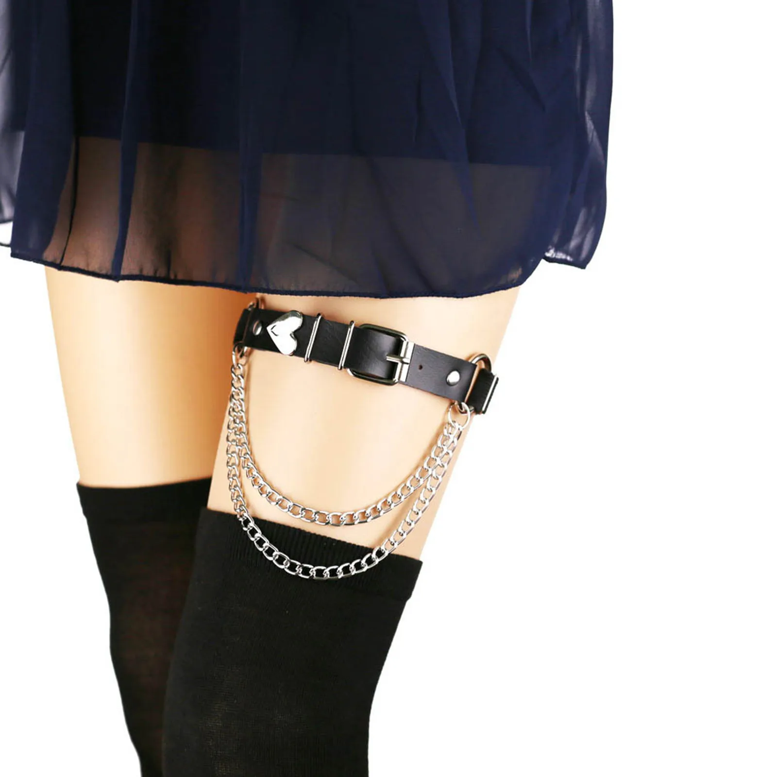 

Sexy Leg Suspenders Leather Leg Harness Garter Belt Gothic Sexy Peach Heart Garter Belt Nightclub Bar Leather Leg Garter Clip