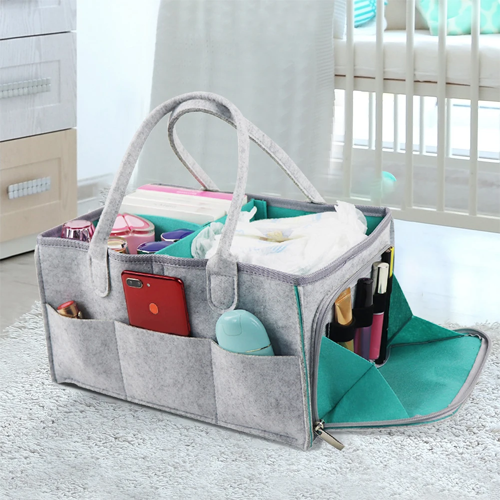 

Felt Changing Table Foldable Nursery Baby Diaper Caddy Portable Bag Storage Organizer Box With Compartments Nappy Holder