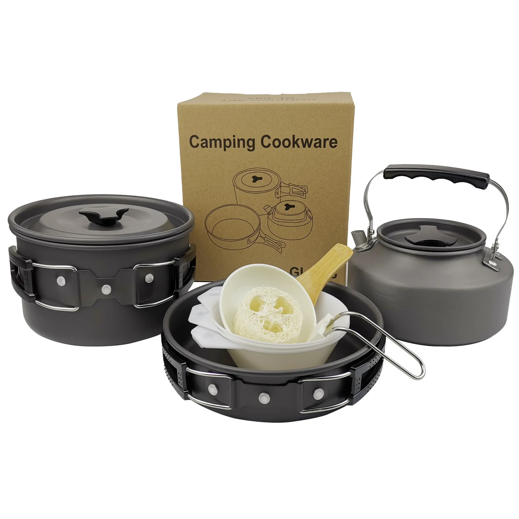 Camping Tableware Cookware Kit Cooking Set Outdoor Aluminum Water Kettle Pan Pot Travelling Hiking Picnic BBQTableware Equipment | Спорт и