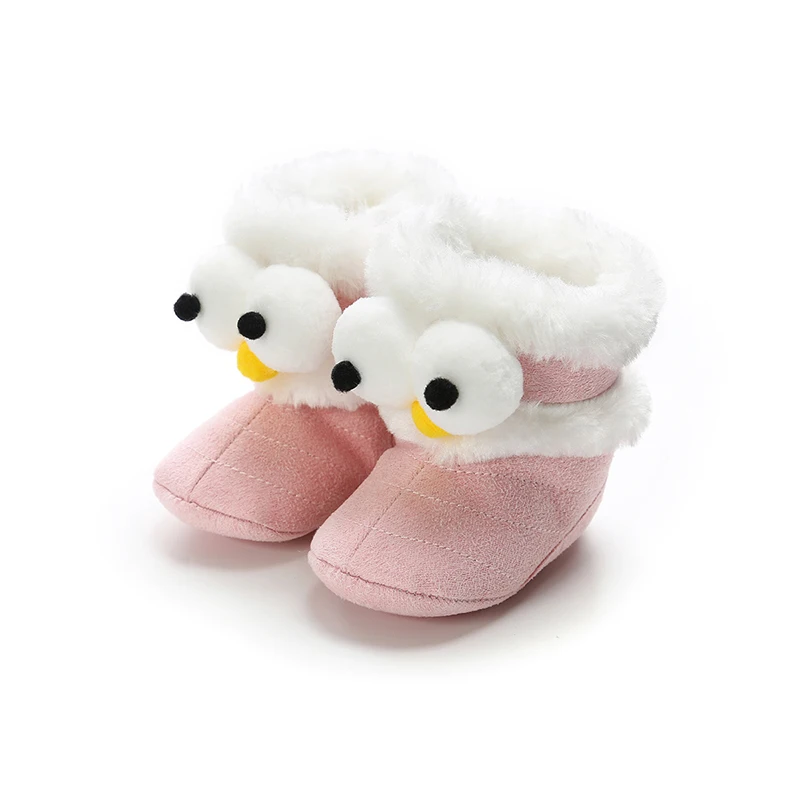 

LZH Children's Shoes 2020 New Winter Newborn Children Boots Cartoon Eyes Bowknot Velcro Boot Warm Winter Middle tube Snow Boot