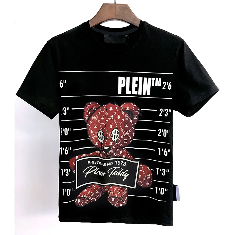 

2022 short sleeve t-shirt men's little bear file printing PP European and American fashion pure cotton summer pied plein O neck