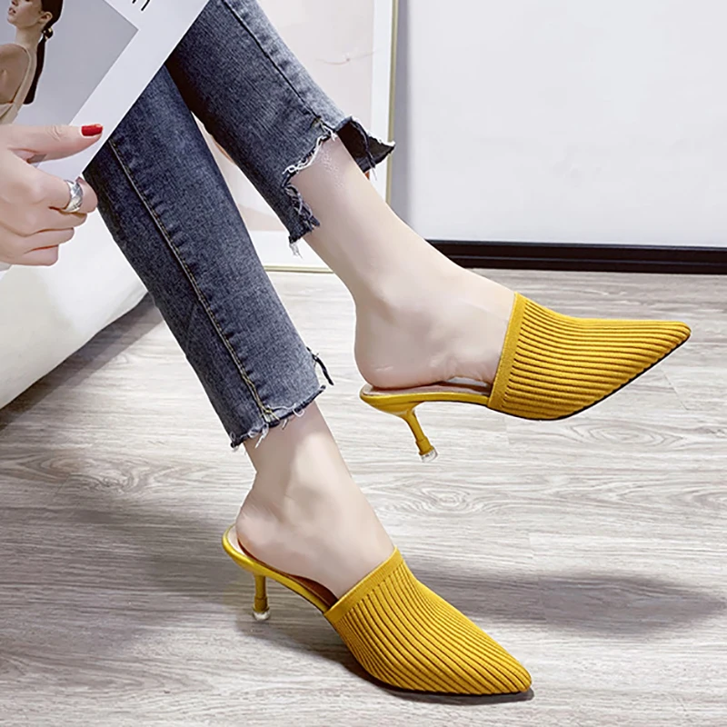 

Women's High Heels Sandals Free shipping Mesh fabric vamp Point toe fashion Stiletto slippers ready stock