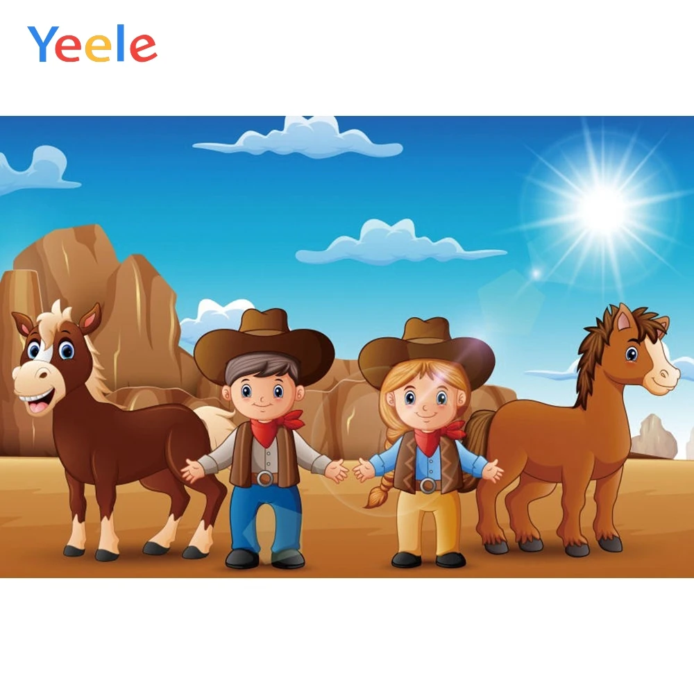 

Desert Horse Cowboy Cartoon Baby Birthday Backdrop Vinyl Photography Background Custom Photographic Backgrounds For Photo Studio
