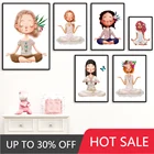 Картина на холсте с изображением милой девушки йоги лотоса, плакаты и принты в скандинавском стиле, декор для детской комнаты, настенные картины для детской комнаты