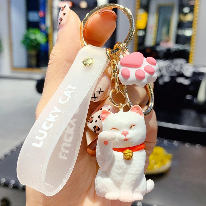

New Cute Lucky Cat Keychains Cartoon Lovely Fortune Cat Car Key Chain Girl Bag Pendant Keyring Student Lovers Holiday Gifts