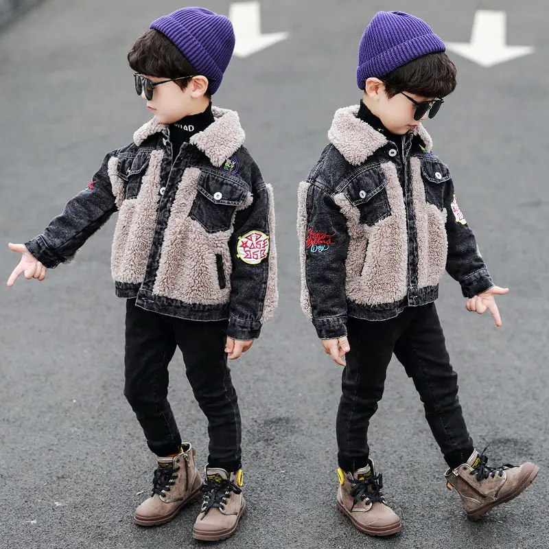 Новая Теплая одежда для малышей на осень и зиму детская джинсовая куртка