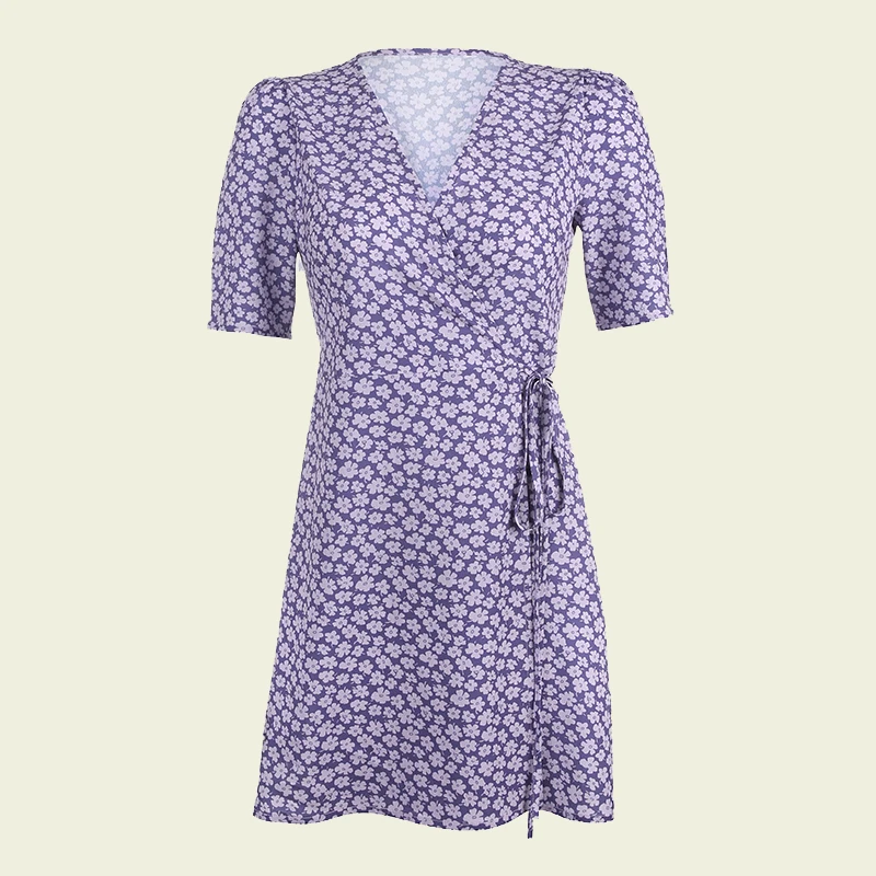 

Elegant Dresses Women Summer 2020 V-Neck Floral Print Dresses Beachwear Empire Bodycon Dress A-Line Vintage Women Dress