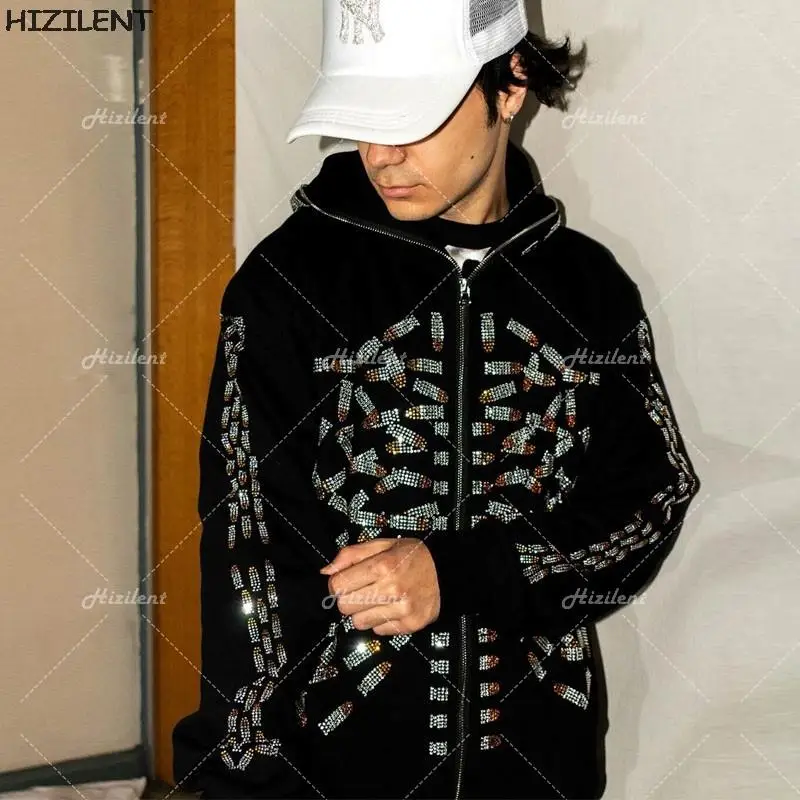 Джоггеры в стиле хип-хоп мужские толстовки пальто панк аниме Стразы скелет
