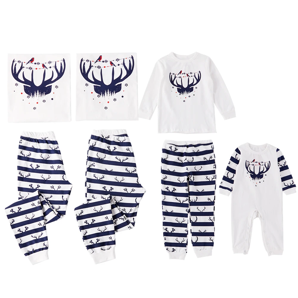 Рождественская пижама в полоску с милым принтом оленя семейный эластичный пояс