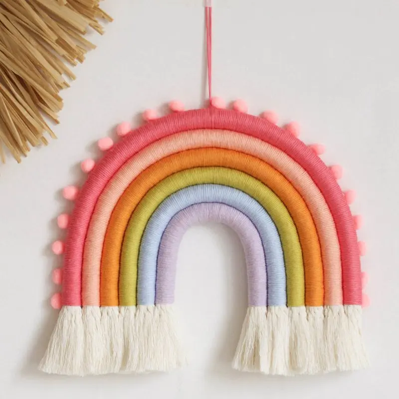 

Rainbow Color Tapestry Woven Household Child Room Wall Decoration European Style Cartoon Tassels Simple Modern Blanket 2021 New