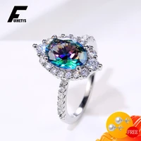 fuihetys fashion ring 925 silver jewelry with 710mm oval topaz zircon gemstone accessories for women wedding party finger rings