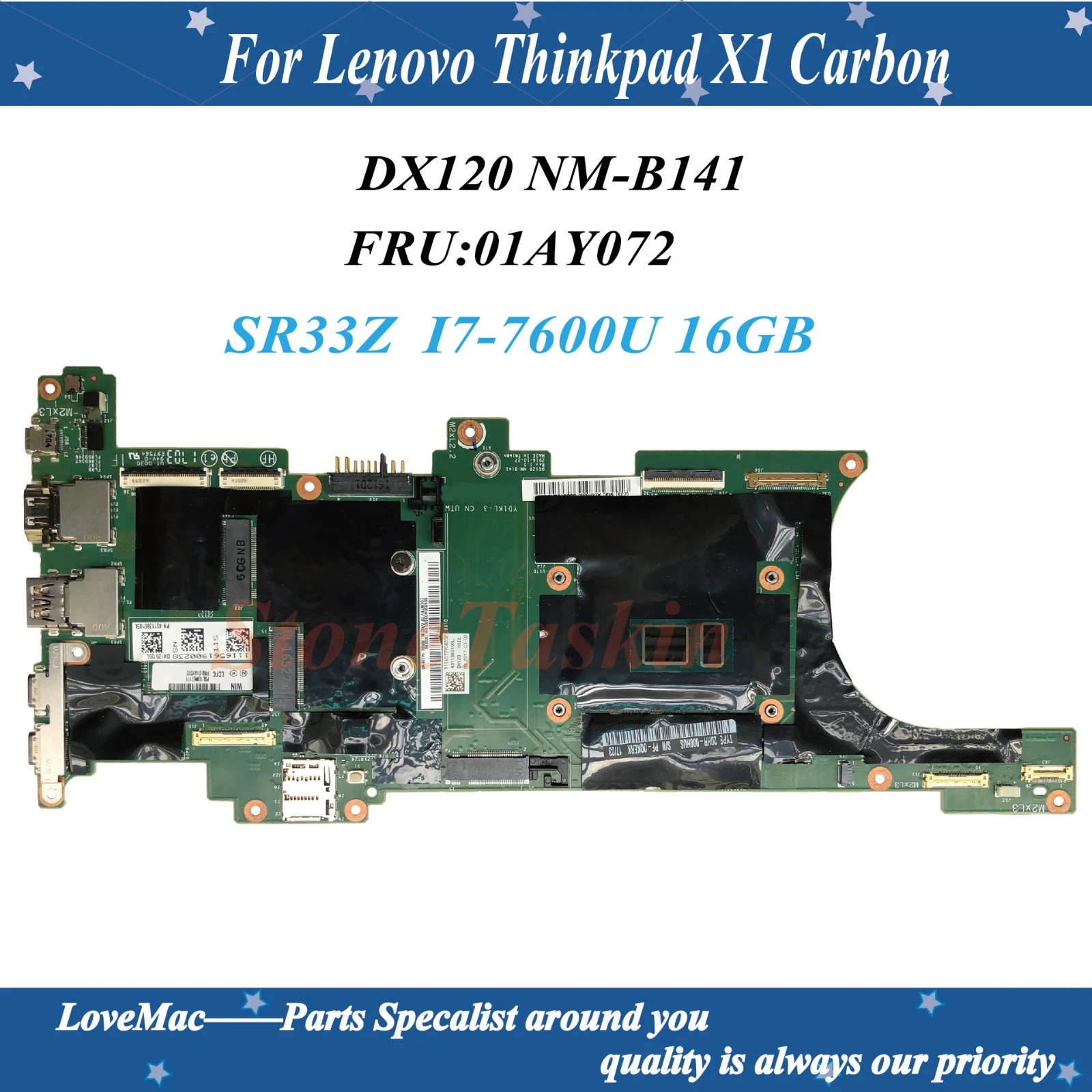 

Высокое качество FRU:01AY072 для Lenovo Thinkpad X1 карбоновая материнская плата для ноутбука DX120 NM-B141 SR33Z I7-7600U 16GB 100% протестирована