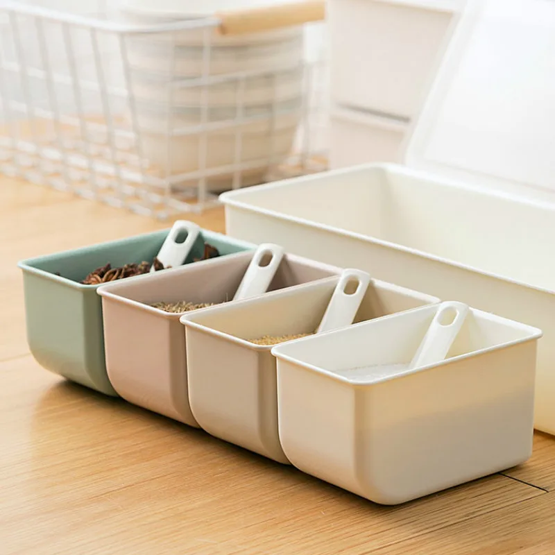 

1 шт. коробка для приправ четырехсеточная кухонная комбинированная приправа банка набор Бытовая пластиковая банка для соли банка для специ...