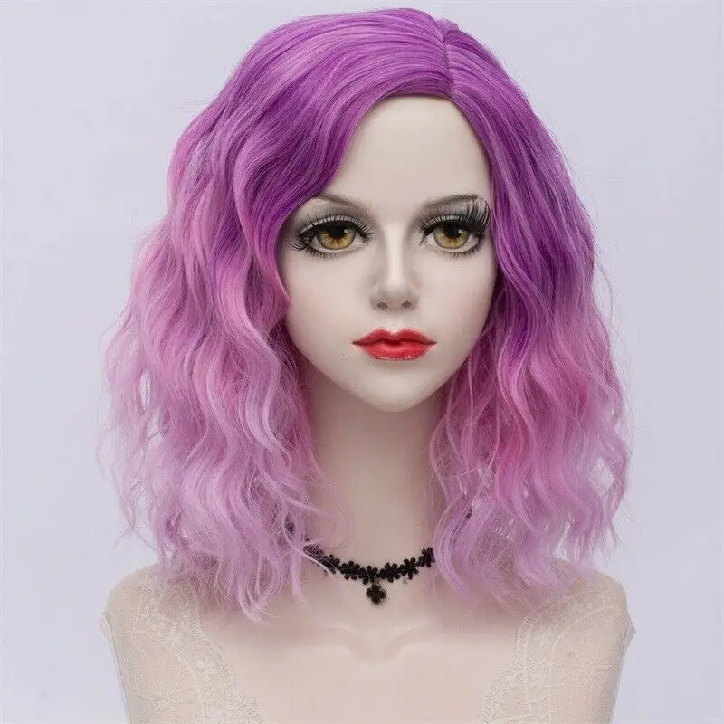 Pink gradient wig 27 стиль радуги многоцветные Хэллоуин 35 см вьющиеся синтетические парик Лолита Средний Омбре вечерние Косплей - Цвет: Pink gradient wig