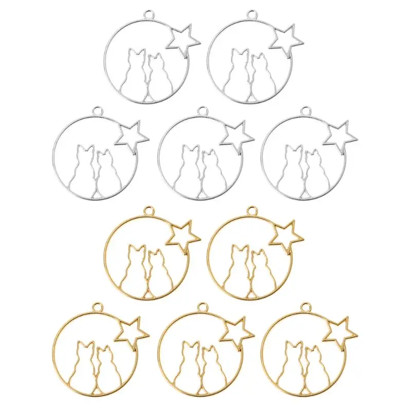 

5Pcs Cute Moon Cat Blank Resin Frame Pendant Open Bezel Setting Jewelry Making