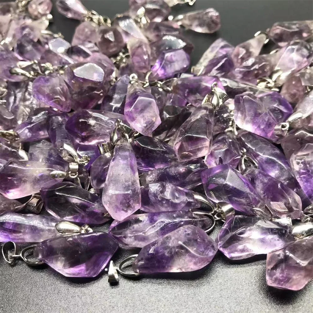 

Natural Brazil Amethyst Crystal Rough Stone Pendant Energy Gem Necklace Reiki Healing Crystals Charm Jewelry