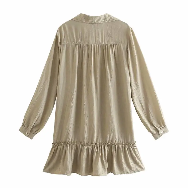 

ZA Summer Women Solid Dress Cascading Ruffle Long Sleeve Casual Mini Party Vestido Elegant Turn Down Collar Girls Causal Outfits