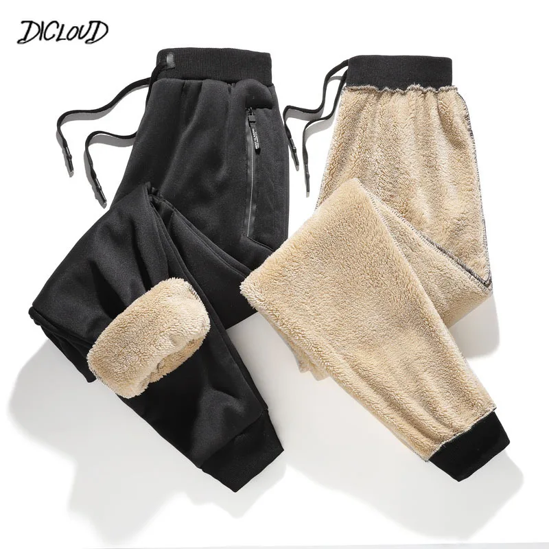 Зимние Бархатные толстые мужские брюки из овечьей шерсти с эластичной талией