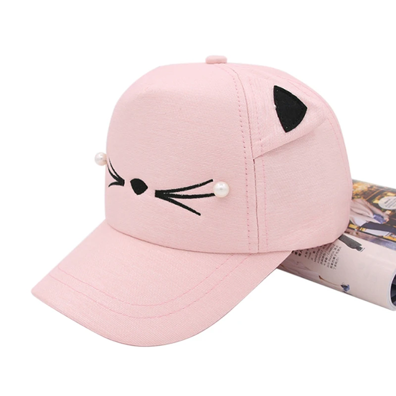 Spring Fashion Brand Street Adjustable Lovely Embroidery Hat Cat Ears Snapback Cap Boy Girl Pearl Baseball | Спорт и развлечения