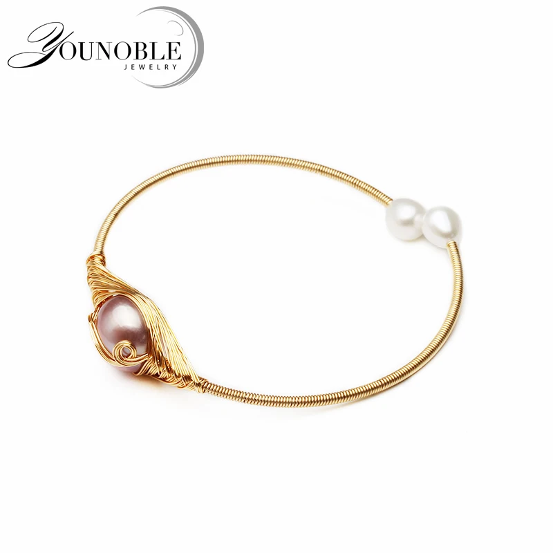 Модный Круглый натуральный пресноводный большой жемчужный браслет для женщин