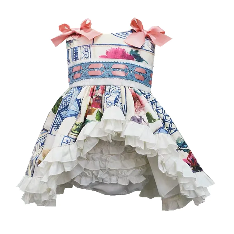 2019Spanish Dresses Antique Printed Champagne-coloured Flying Sleeve Princess dress baby girl clothes 2-6years | Детская одежда и