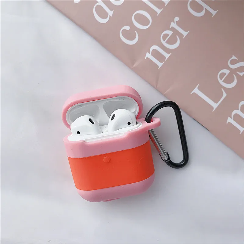 Pink+Orange Чехол для AirPods с милым рисунком лимонного чая Vitasoy Milk силиконовый защитный чехол для наушников Airpods 2 с крюком аксессуары для AirPods - Цвет: Pink+Orange