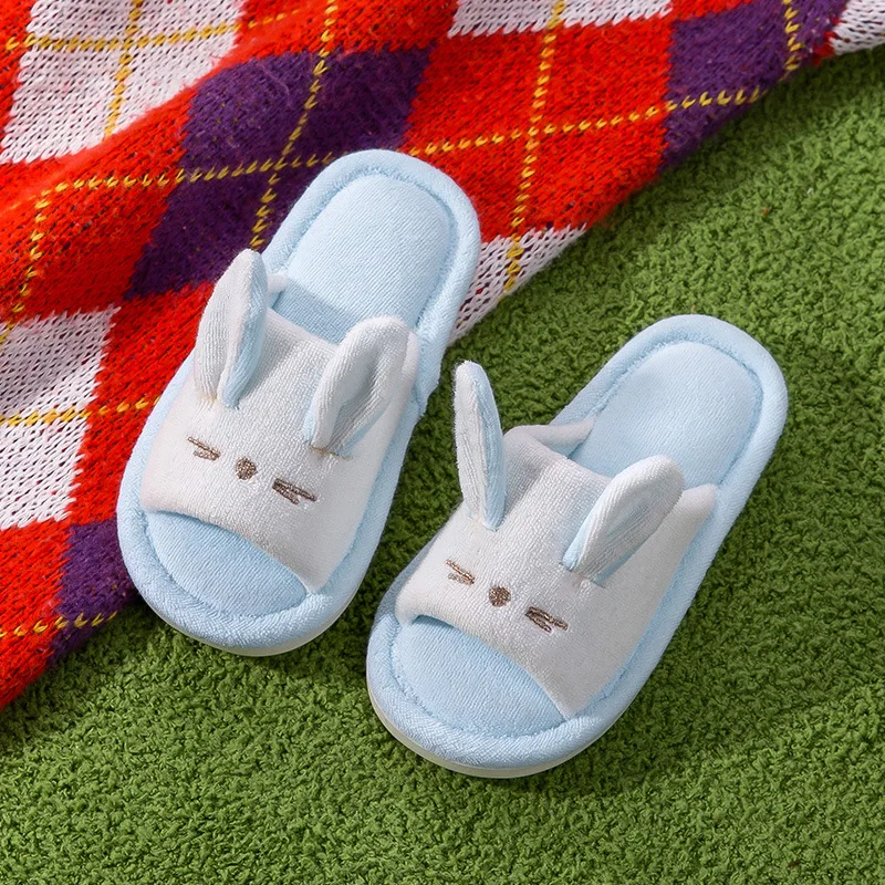 Тапочки детские льняные мягкая нескользящая подошва Симпатичные домашние тапки