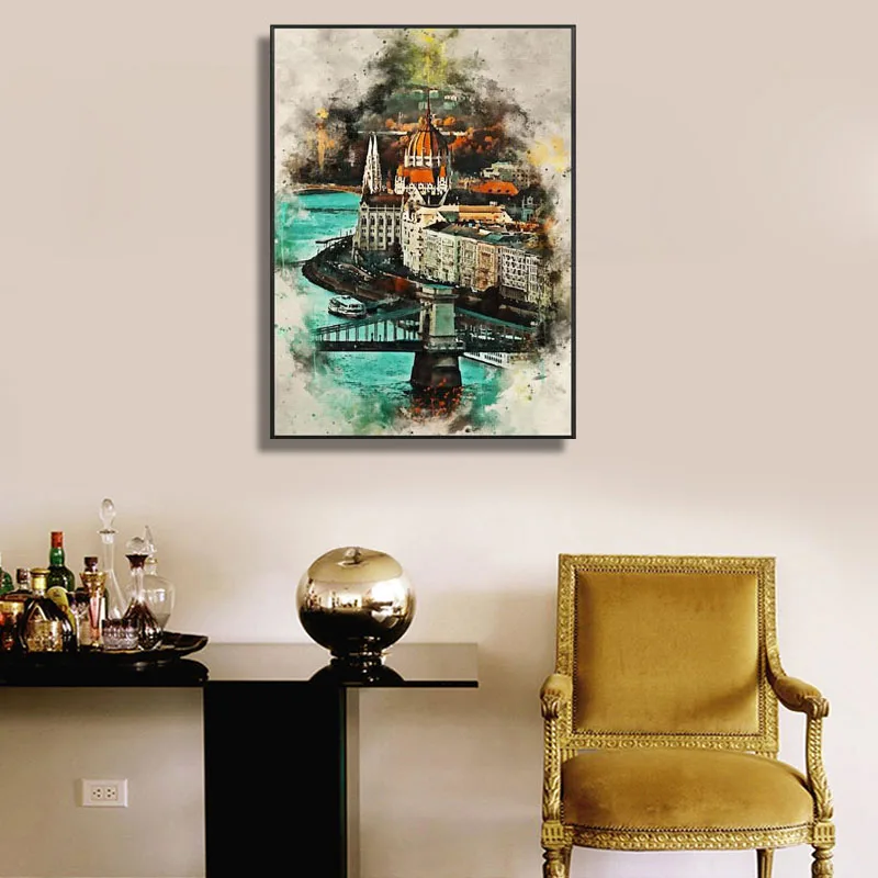 

Budapest in Watercolor Canvas Painting Wall Art Pictures prints home decor Wall poster decoration for living room