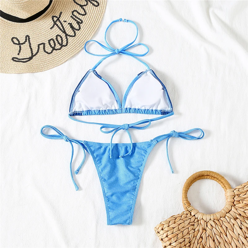 

Rivertrip Sexy Bikini Set Push Up Women's Swimwear Strap Halter Swimsuits Bow Knotted Bathing Suit Women 2021 High Cut Biquini