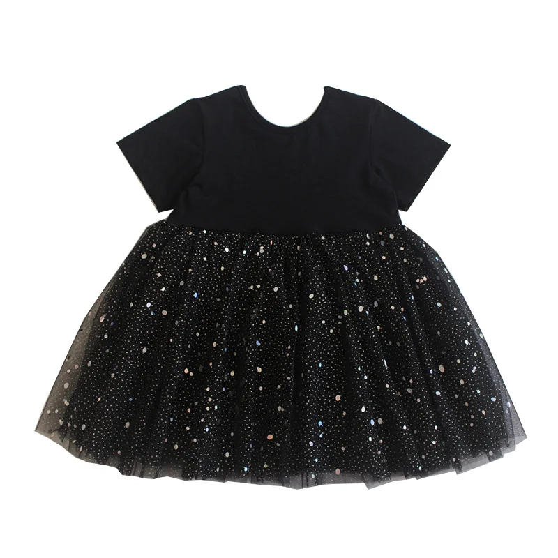 

2021 new summer net gauze with sequins baby girl short sleeve five colors dress