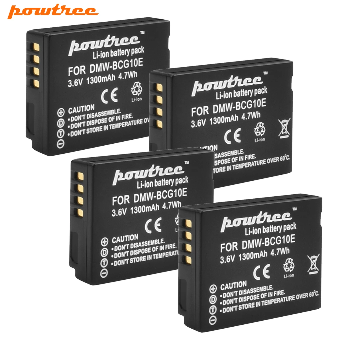 Powtree 1300 мА/ч, Перезаряжаемые батареи для цифрового фотоаппарата Panasonic Lumix DMW BCG10 BCG10E DMC-3D1 DMC-TZ7 DMC-TZ8 DMC-TZ10 DMC-TZ18 DMCTZ19