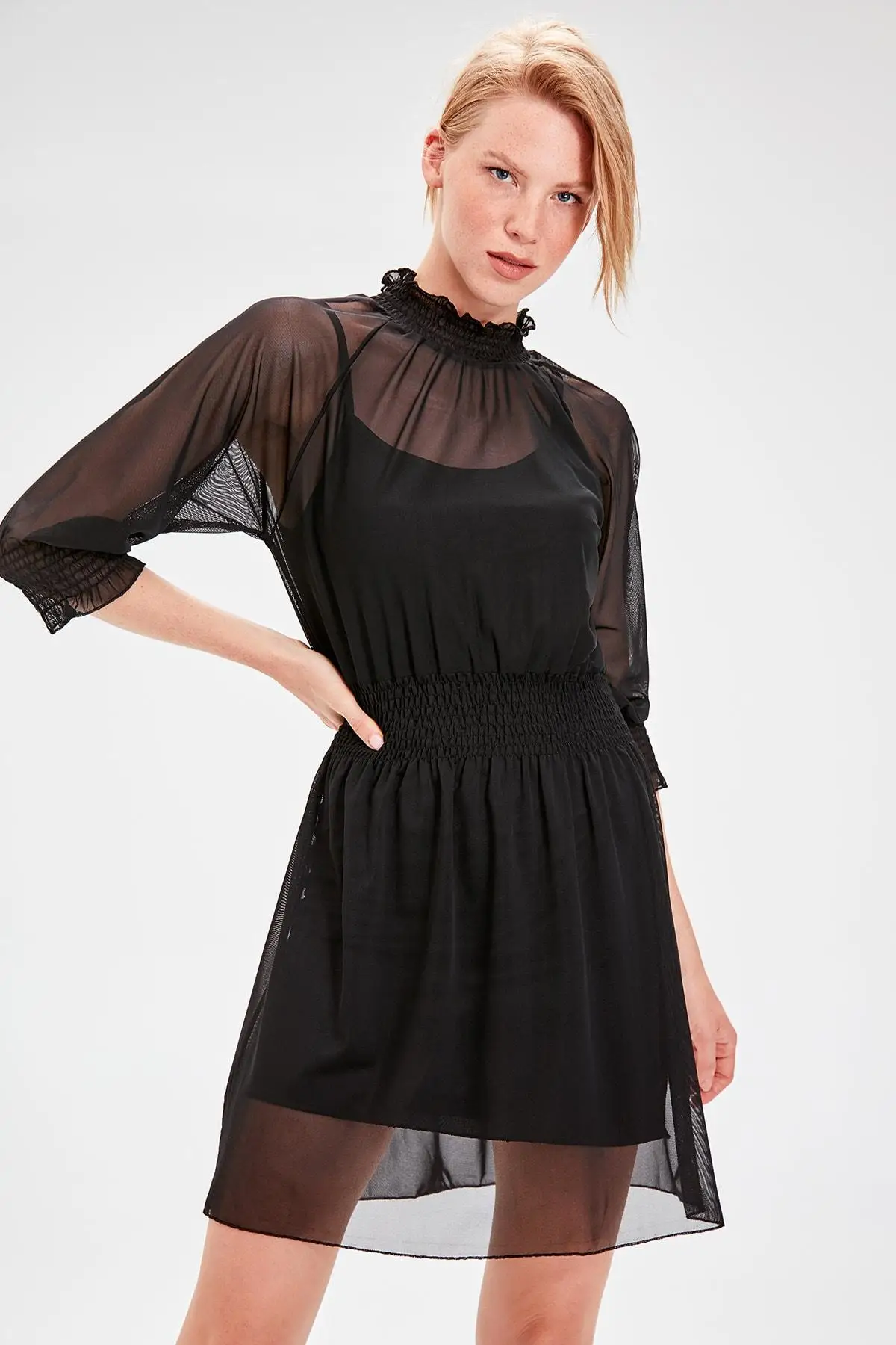 Trendyol черное газовое трикотажное платье TWOAW20EL0325 | Женская одежда - Фото №1