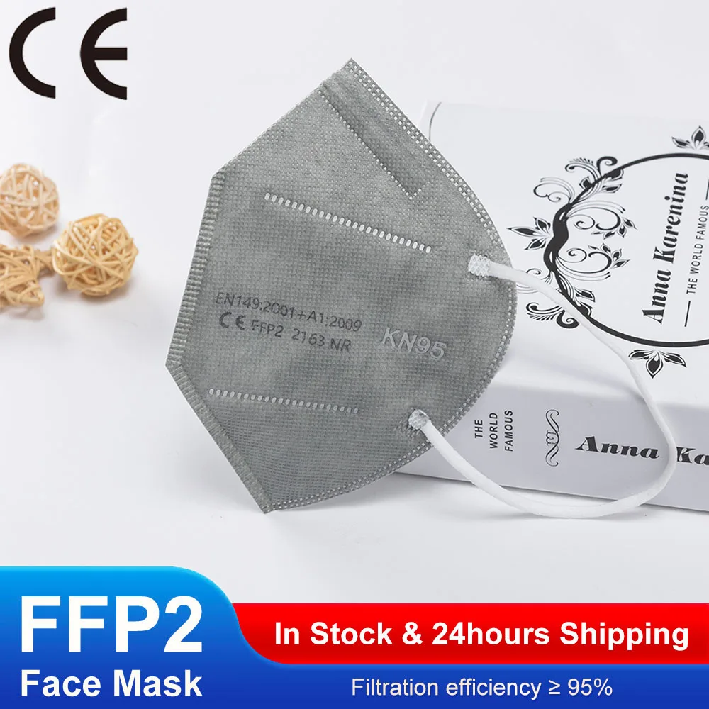 

10-100 Pieces ffp2 CE Mask fpp2 Approved kn95 Mascarillas Masks Kn95 Certified Grey Mouth Caps Mask for Men Women 5 Layers