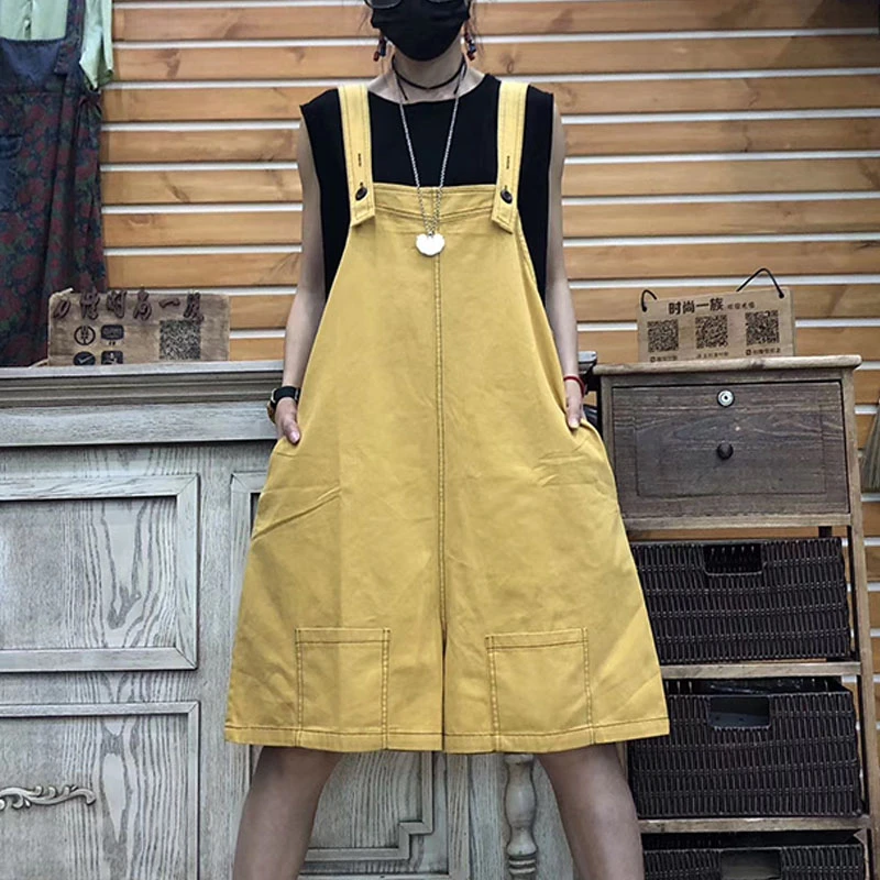 

Harajuku Strap Jeans Cowboy Crotch Bib Cargo Rompers Baggy Thin Denim Overalls Candy colors Wide Leg Shorts Jumpsuits Women