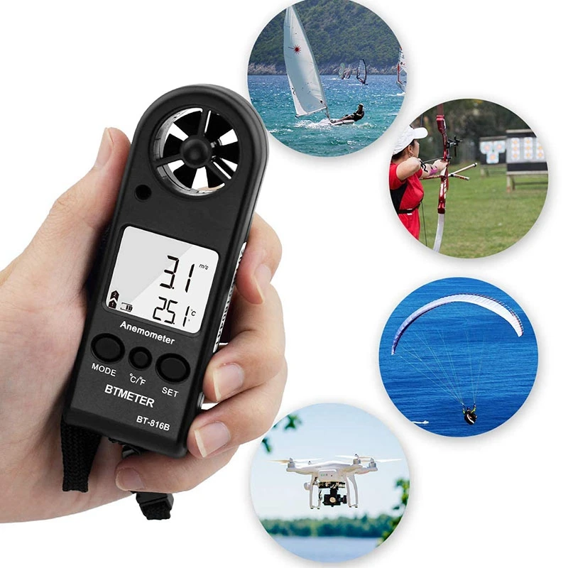 BTMETER BT-816B ручной ЖК-дисплей Цифровой ветер Скорость измеритель переносной