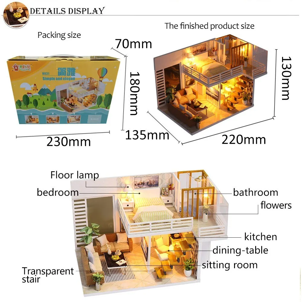 

Miniature Super Mini Size Doll House Model Building Kits Wooden Furniture Toys DIY Dollhouse Girl Bedroom Simple and Elegant