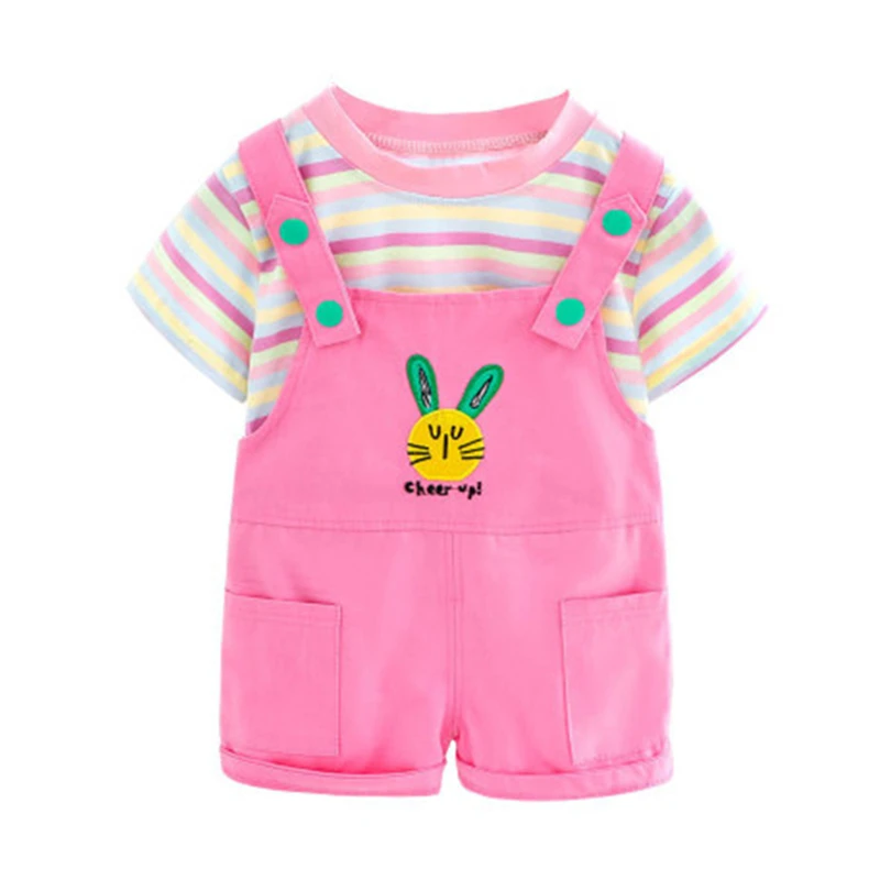 Летний комплект одежды для маленьких девочек футболка в полоску топы
