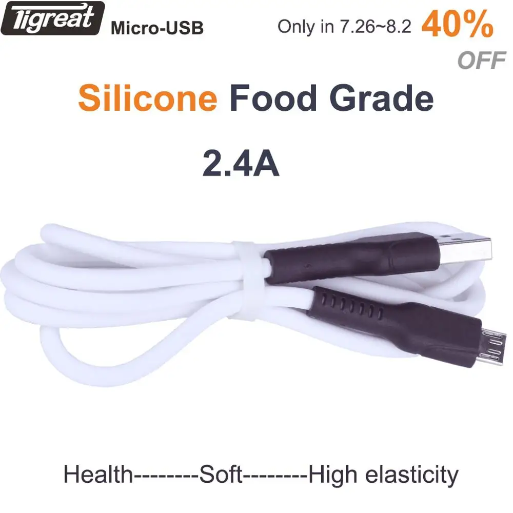 Силиконовый Micro USB кабель Быстрая зарядка передачи данных зарядное устройство для Android шнур Тип 2.4A 1m 2a для SAMSUNG huawei Xiaomi Мобильный телефон