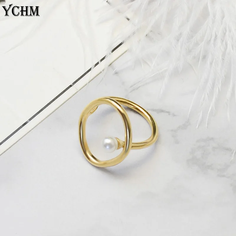 

Geometric Pearl Rings for Women Stainless Steel Finger Ring with Pearl Individuality Woman Ring Accessories for Women YCHM
