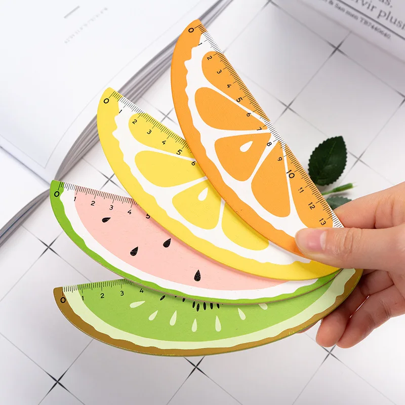 

1 Piece Kawaii Cartoon Fruit Wood Ruler Orange Watermalen Shape Multicolor Ruler For Children Student School Stationery Supplies