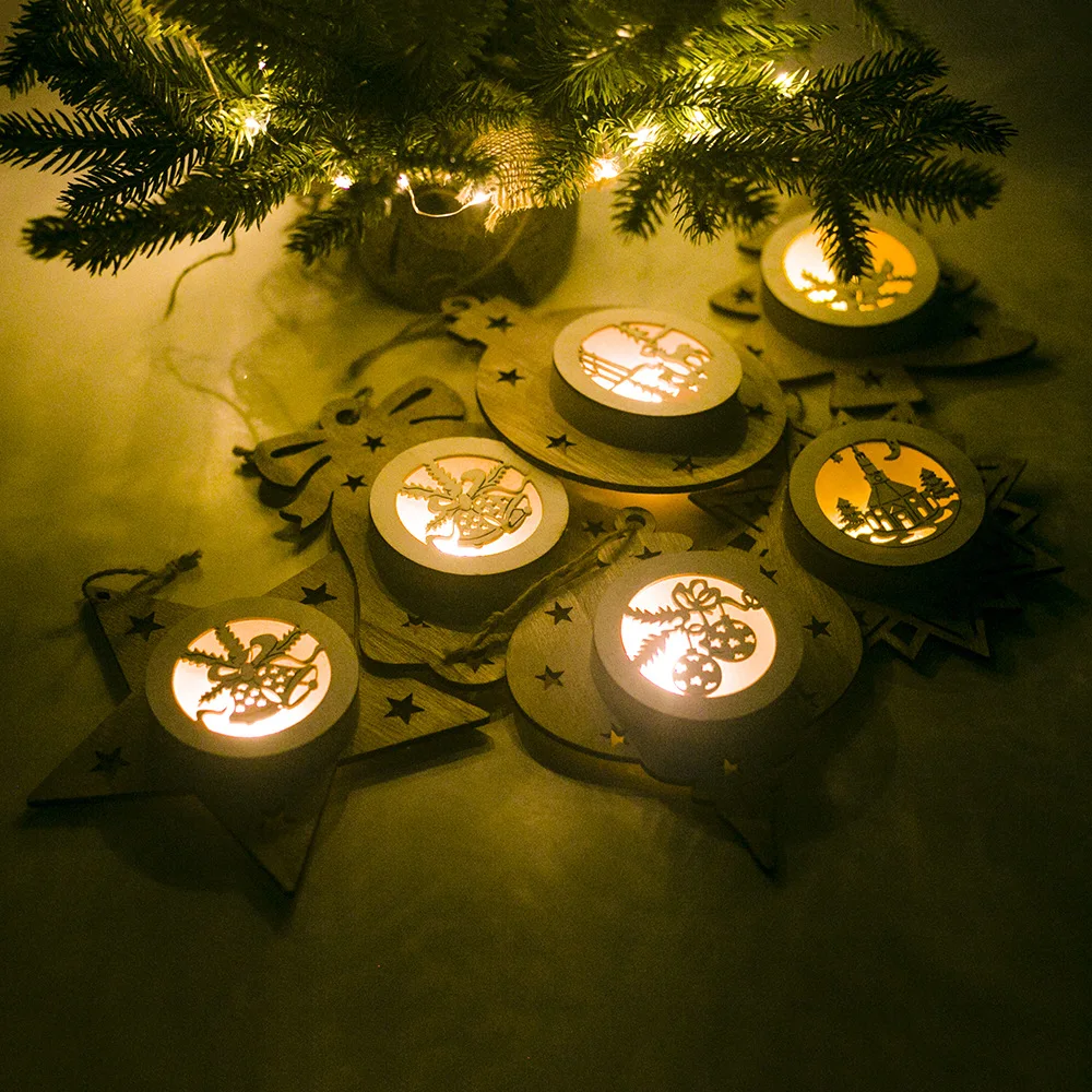 Рождественские деревянные декорации светящийся орнамент звезда круглая форма