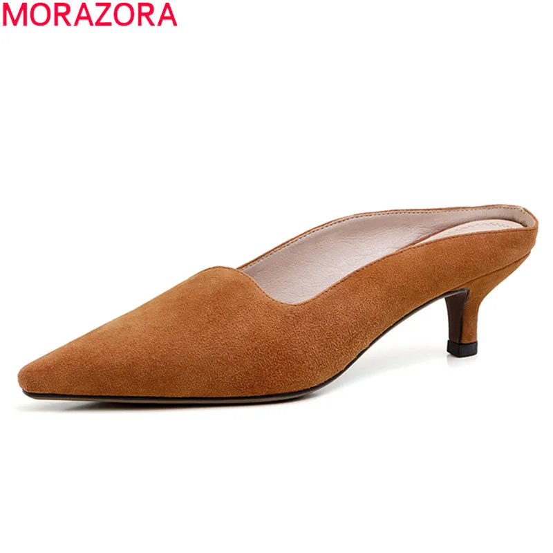 Женские туфли без задника MORAZORA черные однотонные повседневные из овечьей кожи с